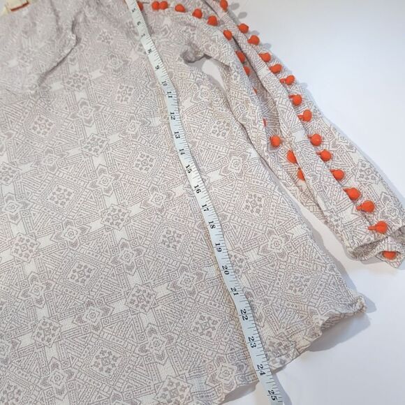 Sundance Top Womens Medium Cream Orange Pompom Printed Cotton Boho - Picture 10 of 10